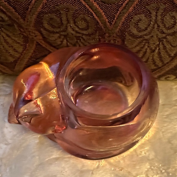 Vintage Indiana Glass Pink/Cranberry Sleeping Cat Votive/Tealight Holder - Picture 4 of 5